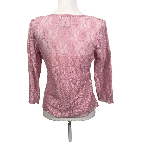 Soft Surroundings Women Small Pink Lace Top 3/4 Sleeve Partially Lined - Picture 4 of 9